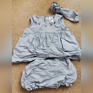 Carter' Striped Baby Dress Set with Headband - Navy & White